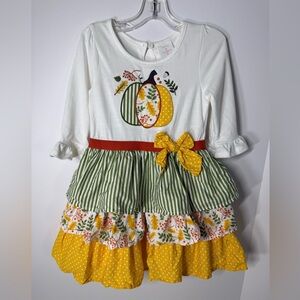 Festive Pumpkin Dress with Stripes and Ruffles